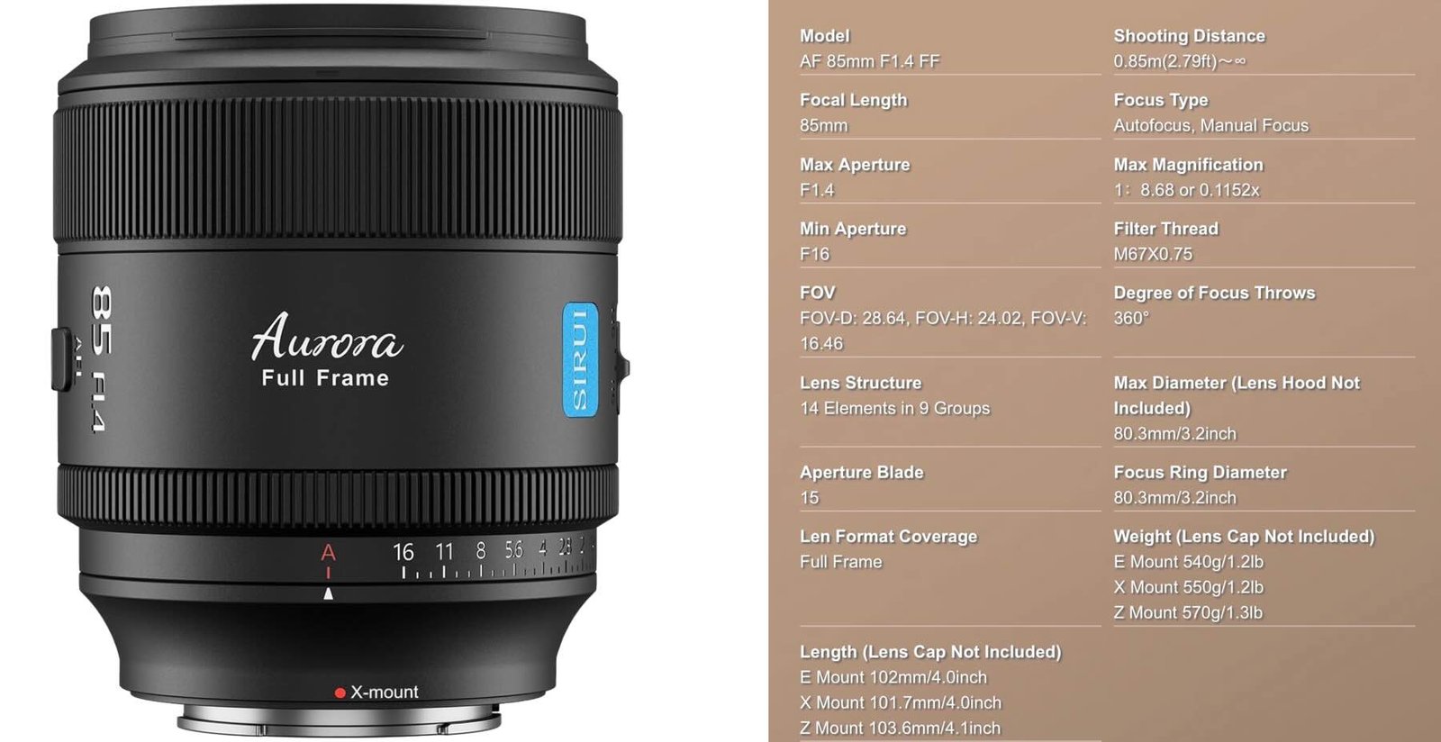 Sirui Aurora 85mm f/1.4 Autofocus Lens Announced - Fuji Rumors