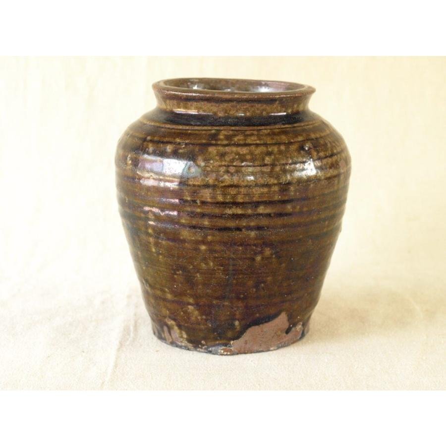 希少 江戸時代 古瀬戸飴釉小壺16cm 虹色 光彩 蹲る うずくまる 古民藝