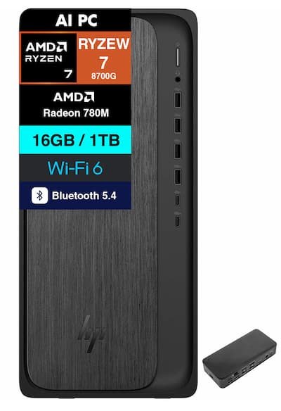 HP OmniDesk Desktop (AMD Ryzen 7 8700G, 32GB DDR5, 1TB PCIe SSD