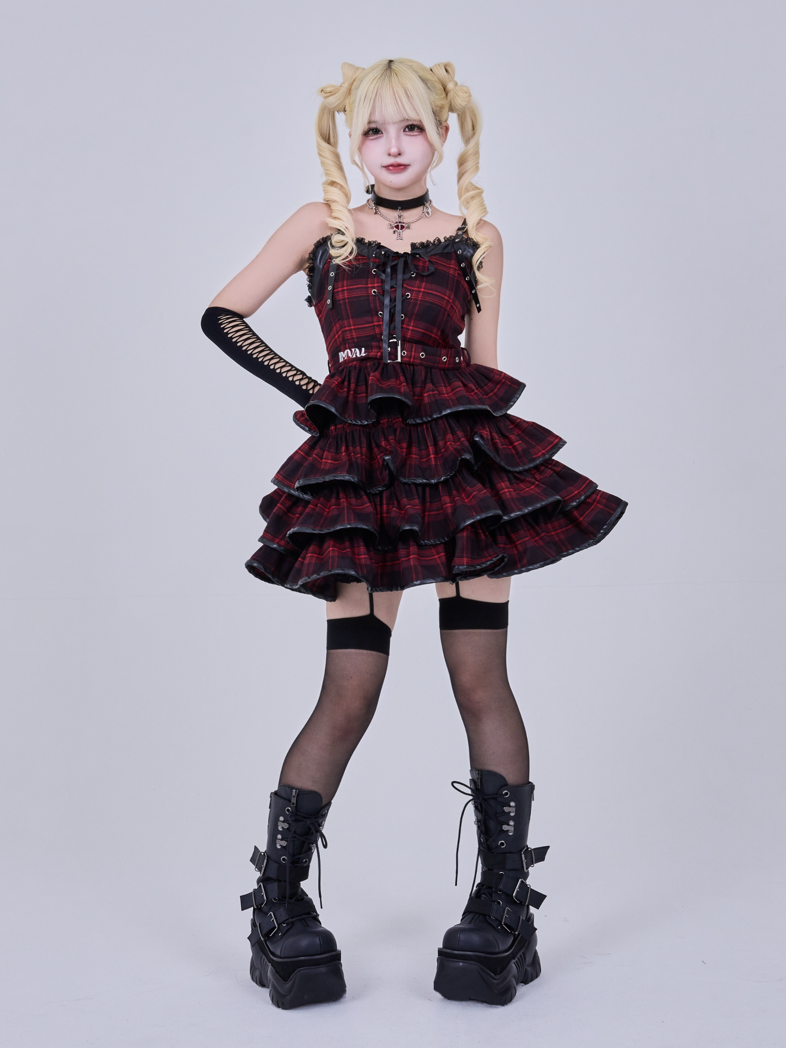IMVAL / Check Layered Dress［RED］ - QOOZA