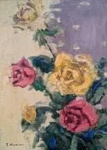 【真作】絵画　保科友江　油彩4号　ばら　優雅な色彩が映える油彩画　W4